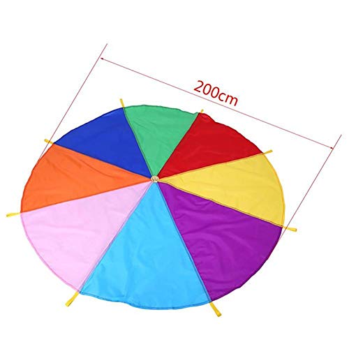 Children Parachute - Large Play Parachute With 8 Handles, Outdoor Team Game, Rainbow Color, 6.5 Ft (2M), Perfect For Kids Cooperation Group Game