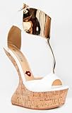 Red Kiss DORRYN Metallic T-Strap Ankle Wrap Cork Platform Heel Less Wedge Sandal