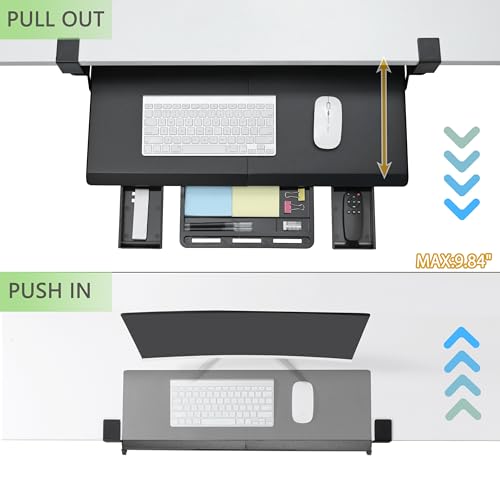 ETHU Keyboard Tray Under Desk, Corner Keyboard Tray with 45° Adjustable C Clamp for L Shaped Desk, Computer Keyboard & Mouse Tray Smooth Slide Out for Typing, 26.77" W x 11.81" D, Black