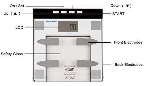 Brecknell na BFS-150 Digital Body Fat Bathroom Scale, 396 lb. Capacity, 12 User Memory, Easy to Clean Top, Large LCD, Glass Top, White
