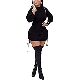 BFFBABY Women Sexy Winter Club Ruched Long Sleeve Drawstring Mini Bodycon Dress