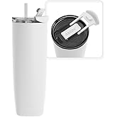 asobu Aqualina Stainless Steel Insulated Water Bottle with Interchangeable Hot and Cold Lid and Built in Straw, 20 Ounces (White)