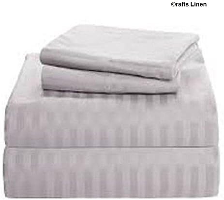 Sleepwell Bedding Luxury Egyptian Cotton 650-Thread-Count Sateen 4 PCs Olympic Queen Sheet Set (+24 Inch) Pocket Depth, Light Grey Stripe