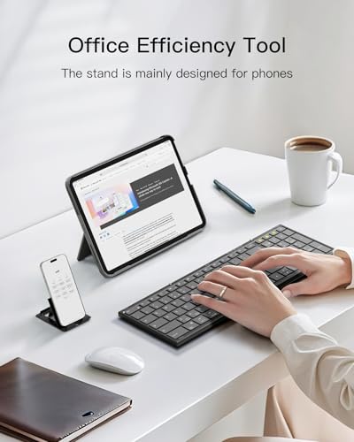 Inateck Foldable Wireless Keyboard with Number Pad, Multi-Device Bluetooth Folding Keyboard with Smart AI Function, Portable Design for iPad/iPhone/Android/Windows/Tablets, with Stand, Nomad N0135