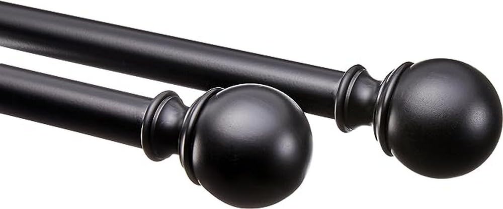 Amazon Basics Extendable Window Curtain Pole with Ball Finials, 19 mm Diameter, 91 to 183 cm, Black