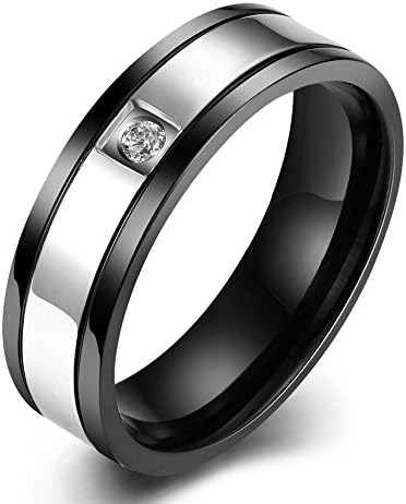 Men Fashion Zircon Diamond Titanium Steel Rings Black Gun Plated Rings