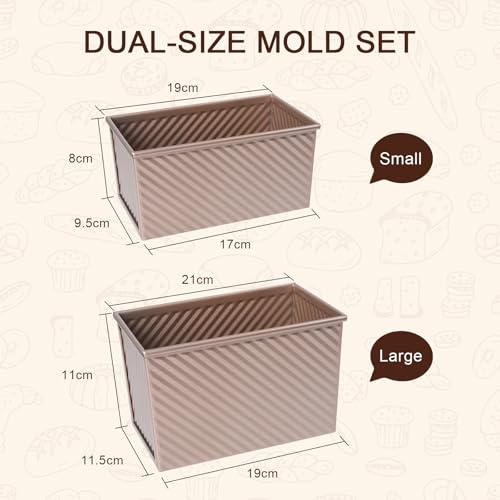 VINATO Set of 2 Bread Mould in Cassette, 21 x 12 x 11.7 cm + 19 x 9.5 x 8 cm Bread Mould with Carbon Steel Lid