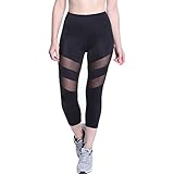 Tulucky Women's Yoga Leggings See Through Mesh Patchwork Gym Tights Workout Capri Pants