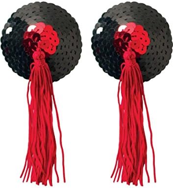 Sexy Burlesque Sequin Black Pasties with Red Tassels for Women Lingerie Set Premium Underwear Adult Gift