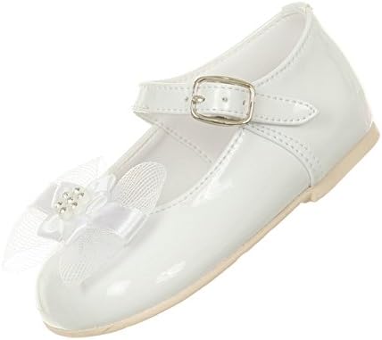 The Rain Kids Rain Kids Little Girls White Patent Bow Glittery Stud Dress Shoes 5 Toddler
