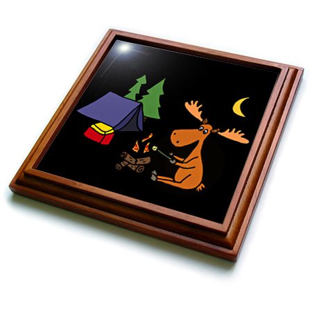 3dRose trv_243484_1 Cool Funny Moose Camping and Roasting Marshmallows Trivet with Tile, 8 by 8