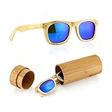Polarized Genuine Bamboo lightweight Wood Entire Frame Vintage Handcraft Sunglasses Mens Womens Eyewear with Wooden Bamboo box - Blue
