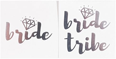 Bachelorette Party Temporary Tattoos, 12-Pack Bride & Bride Tribe Long-Lasting Metallic Silver for Wedding Ideas, Bridal Shower Decorations, Bridal Shower Party Supplies, 2 X 2 inches (Diamond)