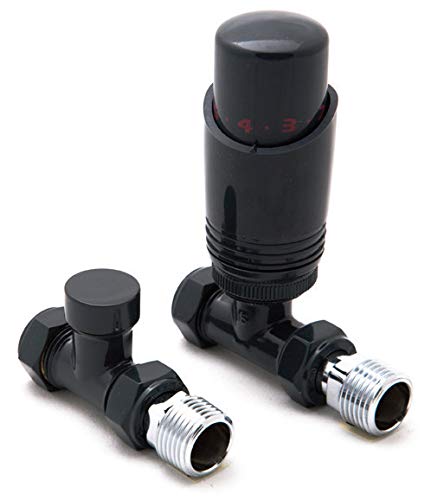 Reina Modal Modern Thermostatic Radiator Valves + Lockshield 1/2" x 15mm - Anthracite, Straight