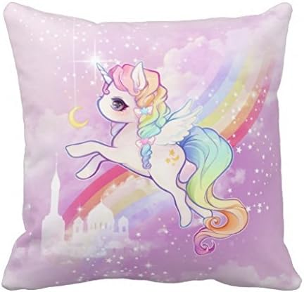 Cute Kawaii Pastel Unicorn With Rainbow And Castle Pillow Case