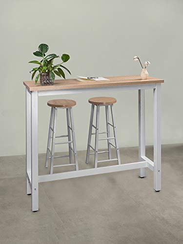 WOLTU BT17hei 1x Bartisch Bistrotisch Stehtisch Esstisch, Metallgestell, Tischplatte aus MDF, Helle Eiche, 120x40x100cm… – Bild 3
