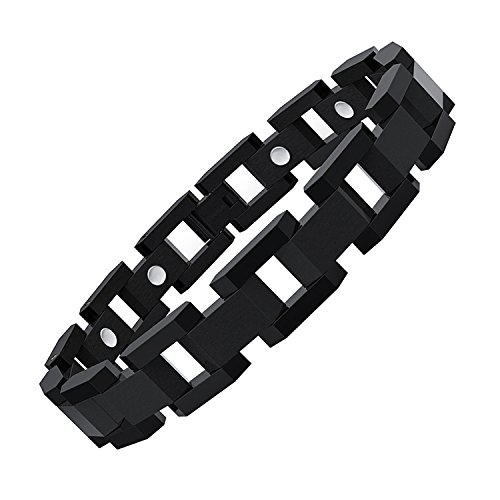 COOLMAN Titanium Magnetic Bracelet Adjustable Therapy Bracelet with Link Removal Tool (Black)