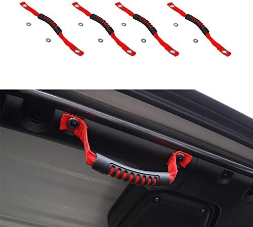 BORUIEN 4pcs Red Car Interior 2 Doors/4 Doors Roof Handles Grab Bar Decor for Jeep Wrangler JL 2018+