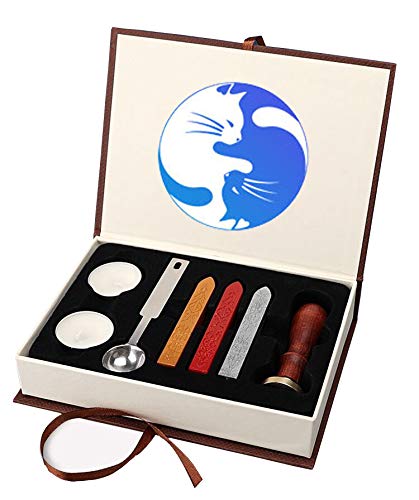 AMTOL Wax Seal Stamp Kit, Wax Stamp Set Cat Pattern, Vintage Personalized Wax Seal Stamp for Letter Cards Invitations
