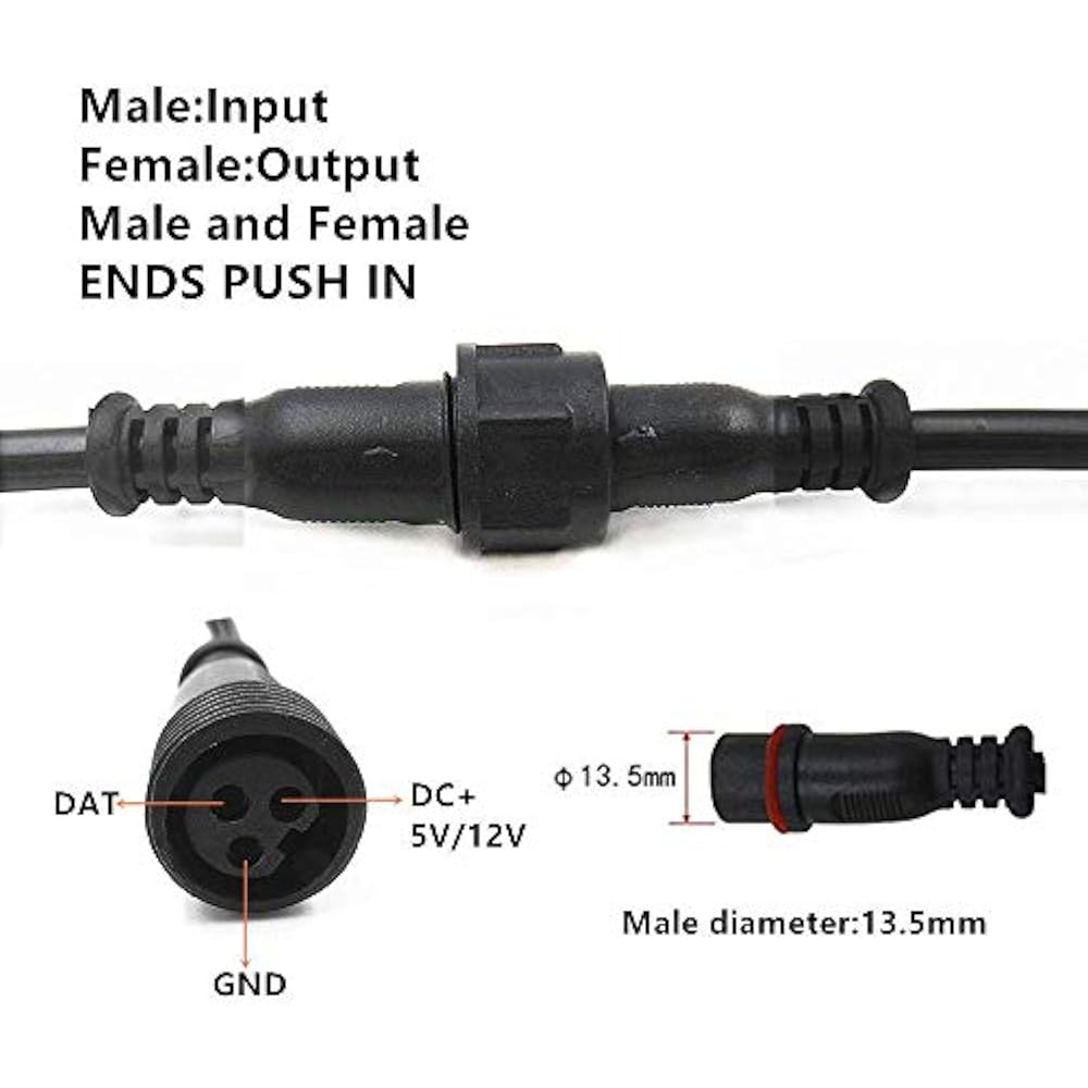 10 Pairs 3 Core 3pin Black Pigtail Waterproof Ray Wu Connector For LED