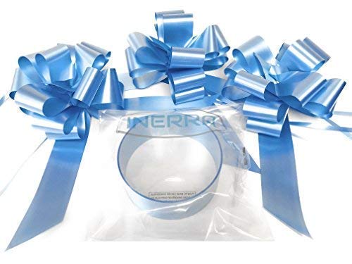 INERRA Wedding Car Decoration Kit - 3 x Large Pre-Assembled 7” Bows with 14-Loops and 7 Metres of Ribbon – With Colour Match (Baby Blue)