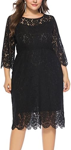 Eternatastic Women's Floral Lace Long Sleeve Plus Size Lace Dress Black