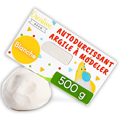 Creative Deco Pate a Modeler Argile Blanche 500g Autodurcissant | Argile sans Cuisson | Loisir Creatif Enfants Débutants Adultes | Sèchage à l'Air | Pâte à Modeler Non Collante
