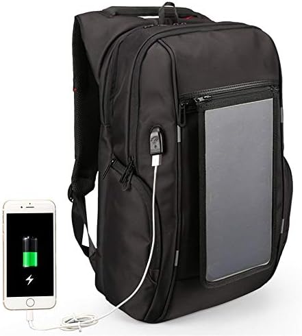 XMYL Simple Solid Color USB Solar Energy Charging Backpack Outdoor Tourism Business Bag Black 311946cm