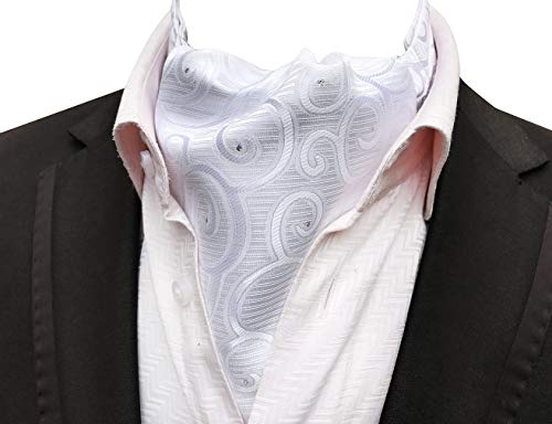 MOHSLEE Men White Paisley Wedding Bridegroom Cravat Neckties Ascot Self Tie Gift - Thumbnail 5