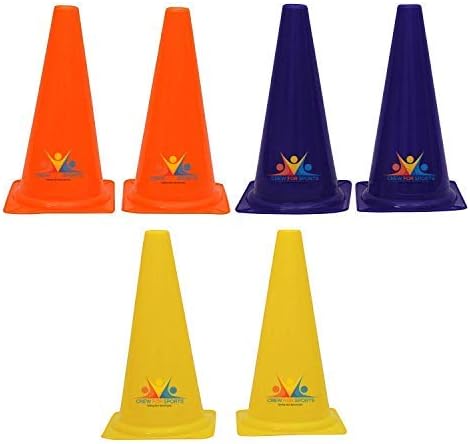 CREW FOR SPORTS Marking Cone for Cricket Soccer Football Hockey Basketball and Athletics 12 INCH Pack of 6 (Multicolor)