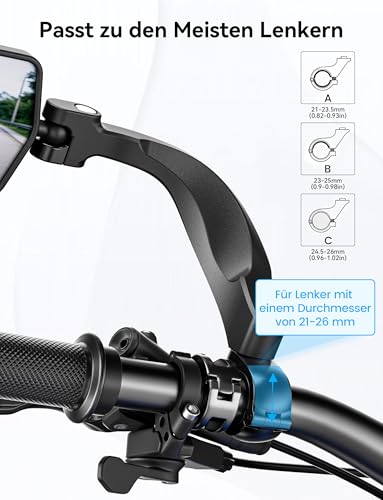 Bicycle Rear View Mirror, 360° Foldable & Rotatable Bicycle Mirror for E-Bike Left, Bicycle Mirror Left for Ebikes with HD Vision, Impact-Resistant Real Glass, Compact Handlebar Mirror for E Scooter