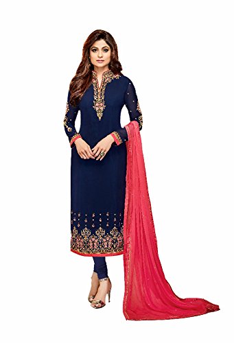 capri creation women's georgette gown dress material(1302_blue_free size)