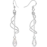 Body Candy Handcrafted 925 Silver Clear Teardrop Swirl Earrings Created with Swarovski Crystals