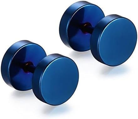 MacTop 1Pair Round Stainless Steel Dumbbell Ear Stud Earrings for Unisex-Blue