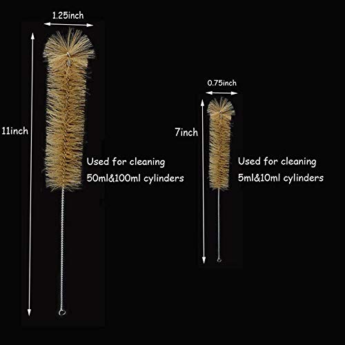 LTKJ Thick Glass Graduated Cylinder Measuring Bottle Set 5ml 10ml 50ml 100ml Glass with 2 Cleaning Brushes Chemistry Lab Graduated Measure Tools
