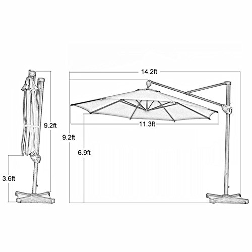 image for Abba Patio Offset Patio Umbrella 11-Feet Hanging Cantilever Umbrella w