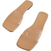 GORGLITTER Women's Clear Sandals Jelly Transparent Flat Slides Dressy Square Open Toe Slip On Flip Flops Shoes