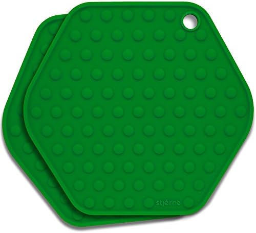 Stjerne Set of 2 Multipurpose Large Silicone Trivets, Mat, Multiple Spoon Rest, Jar Opener, Pot Holder, Coaster, 5-in-1, Heavy Duty &amp; Flexible (Emerald)
