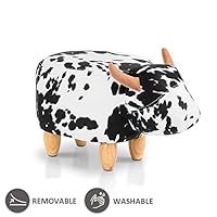 JOYBASE Washable Animal Ottoman, Footrest Stool, Soft Plush Ride on Seat (Cow)