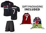 Fan Kitbag Ronaldo #7 Portugal Away Short Black Sleeve Youth Soccer Jersey & Shorts Kids Premium Gift Kitbag ✮ BONUS Ronaldo #7 Picture Backpack