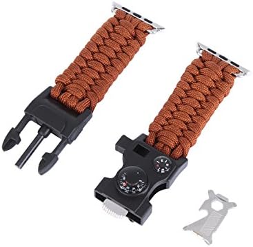Paracord Survival Bracelet Apple Watch Band - Pintaik AW03 Multi Wristbands Compass Thermometer Rope Flint Scraper Whistle Gear Tool Card Outdoor Sport Strap for Apple Watch Series 1 2 Sport Edition
