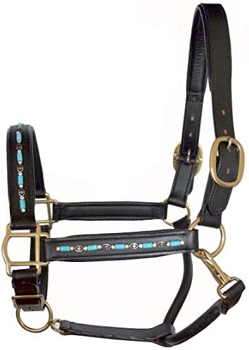 SIE Turquoise Beads Black Leather Horse Halter/Headcollar