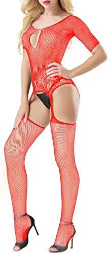 Zerolove Womens Fishnet Stock Sexy Crotchless Hollow Fishnet Lingerie Bodystocking