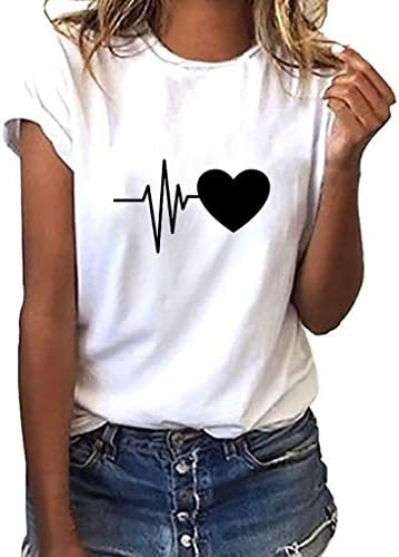 Womens Top!! JSPOYOU Women Cute Short Sleeve Heart Printed Tops Casual Blouse