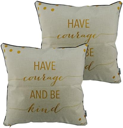 Thanksliving 2 Pcs Inspirational Words Quotes Cotton Linen Decorative Pillowcase Cushion Cover for Sofa Throw Pillow Case 18 X 18 Inches/45 x 45 Cm, Have Courage To Be Kind