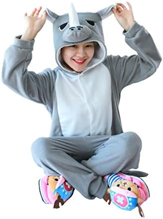 iPerry Unisex Adult Sleepsuit Cosplay Costume Lounge Wear Kigurumi Pajamas Rhino Small