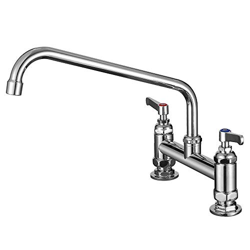 IMLEZON Commercial Sink Faucet 8 Inch Center Commercial Faucets with 12 Inch Swivel Spout Deck Mount Faucet