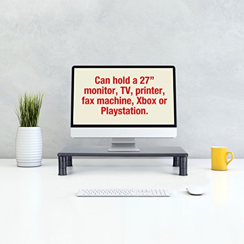 Adjustable Wood and Plastic Monitor Stand Riser; Adjusts to 3 Heights, 21.75" x 11" for LCD Flat Screen TV, Fax, Printer, Video Game, Xbox, PS4. Desk Stand Reduces Neck Strain; Ergonomic Workstation - Thumbnail 7