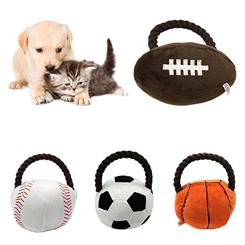 Cotton Rope Basketball Football Plush Doll Chewing Toy,Chewable Squeaky Toy for Pet Dog Cats - Baseball/Basketball/Football/Rugby