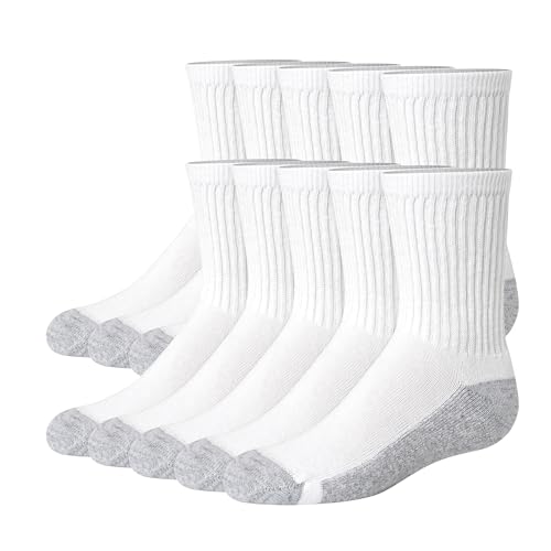 Hanes boys Uniform Crew Socks, Moisture-wicking Socks, Cushioned Foot Bottoms, 10-pairs